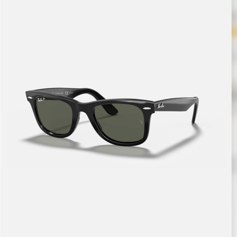 Ray-Ban Polarized Black Wayfarer Sunglasses with Tan Case